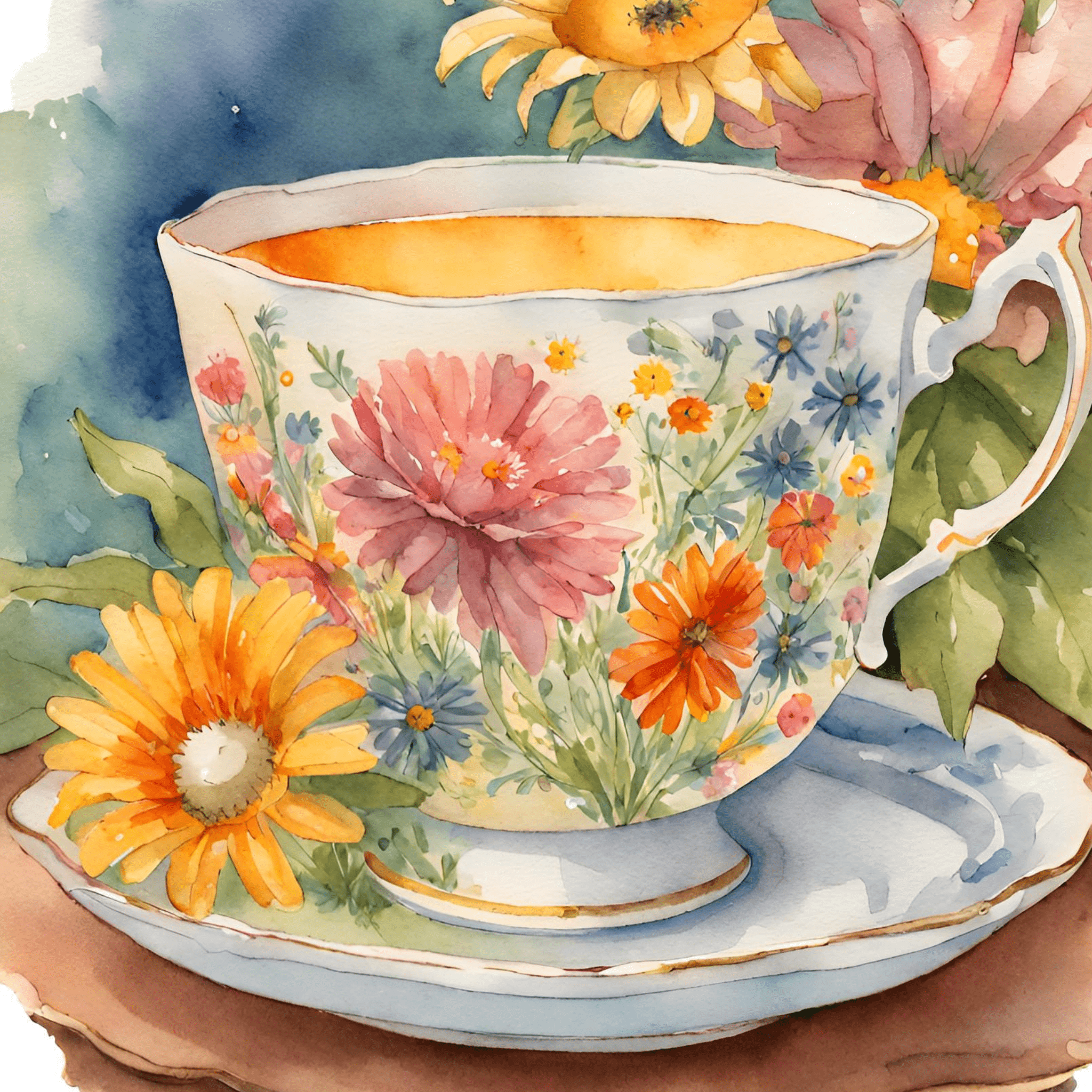 TEACUP WITH DAISY ART PRINT - PLUME & WILLOW